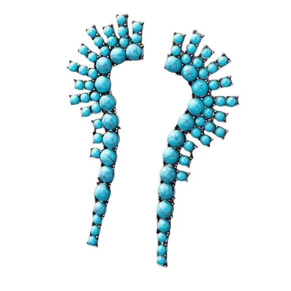 Jewelry - Turquoise Stone Cluster Dangle Earrings Boho Western Statement Drop Earrings